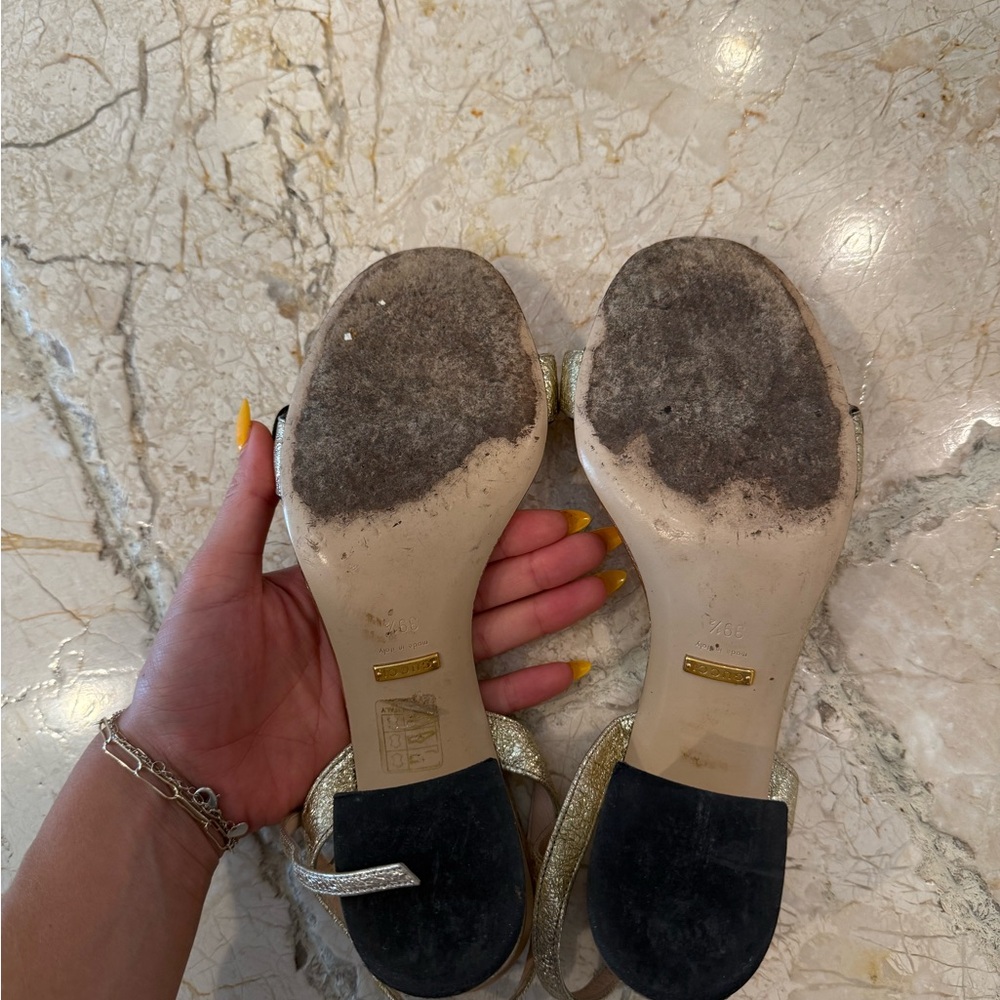 Gucci Gold Leather Block Heels - Picture 4 of 4